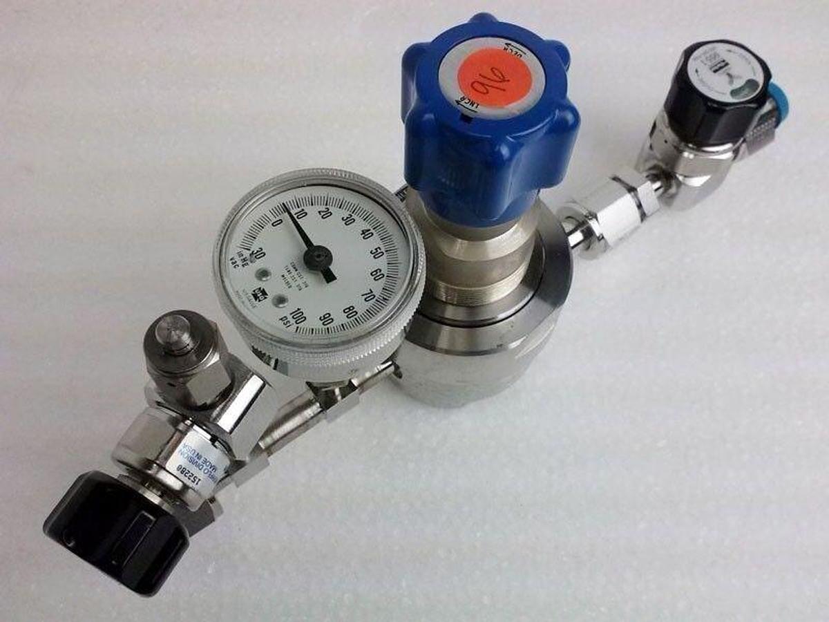 Used High Purity Gas Stick Assy, Veriflo SQ Regulator, 955I Valves & Gauge,