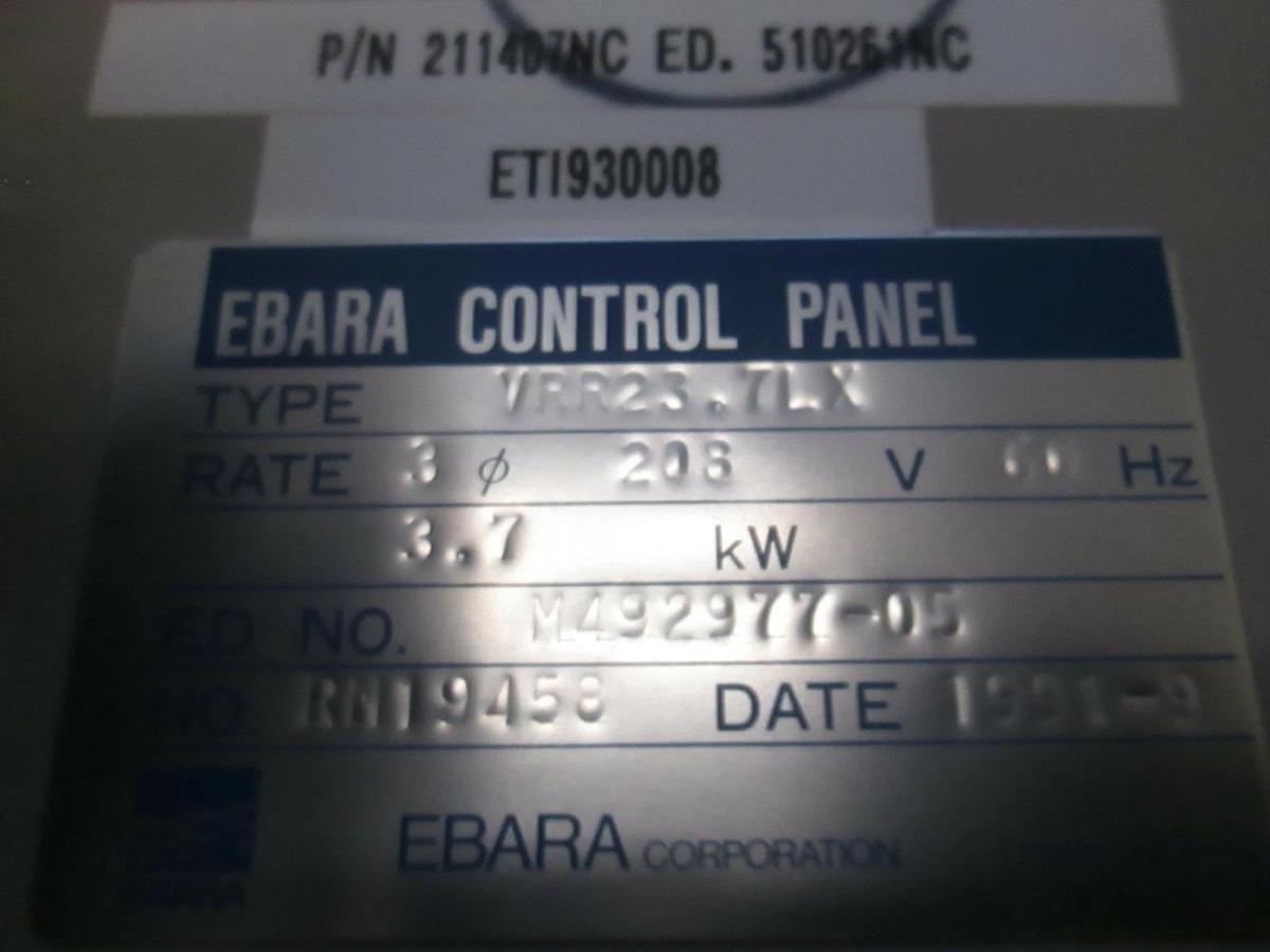 Used Ebara 80x25 Pump Electrical Control Box, VRR23.7LX, Used