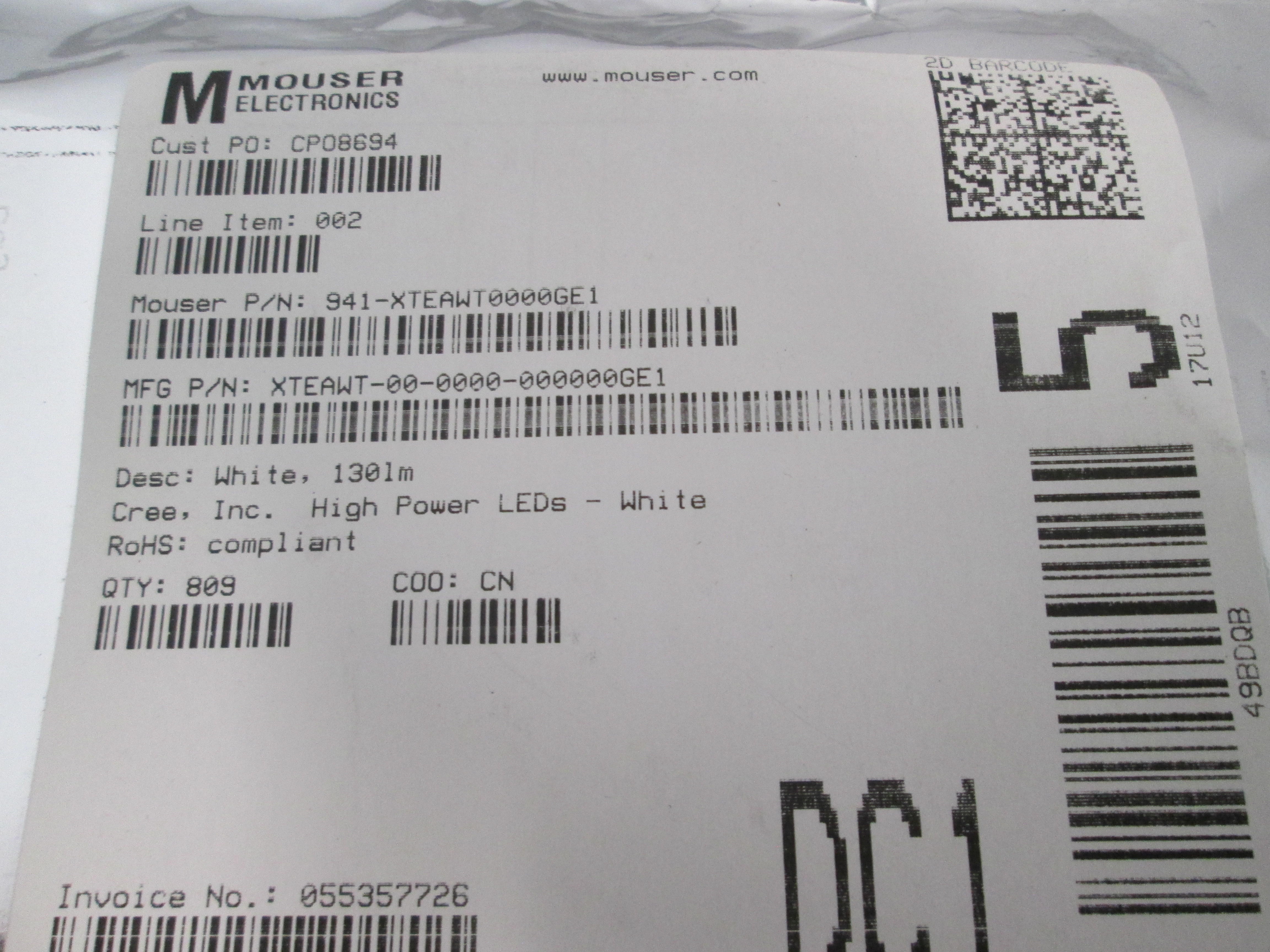 Cree XLamp, Xt-E XTEAWT-00-0000-000000GE1, White LED 800PCS NEW RoHS