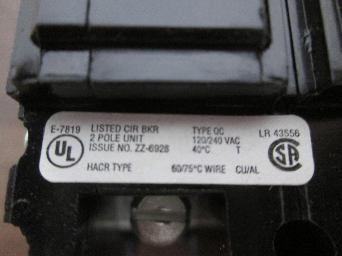 Cutler Hammer, QC HACR Type, Quicklag, Two Pole Circuit Breaker, 60A, New