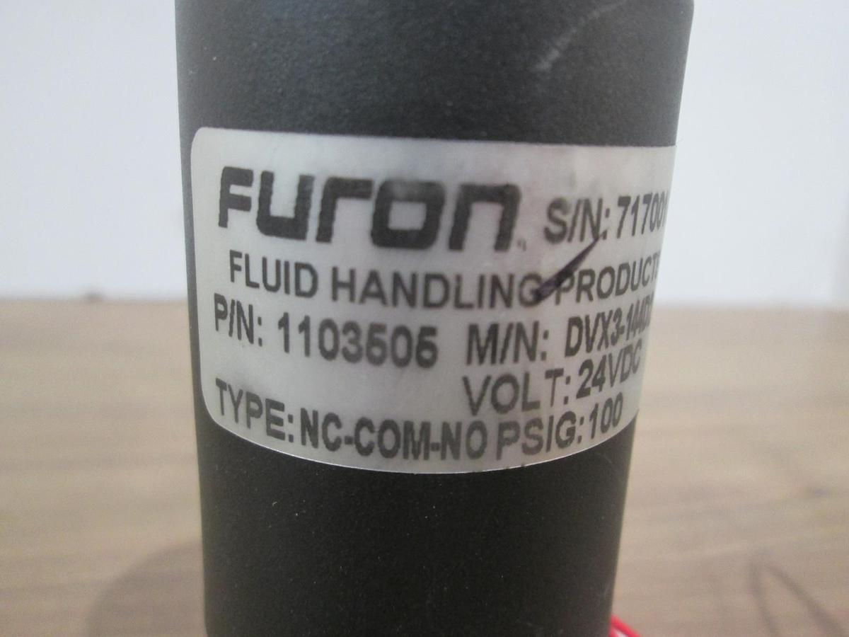 Used Furon, DVX3-144D2, 3-Way Solenoid Valve, 100 PSIG, 24VDC, Used