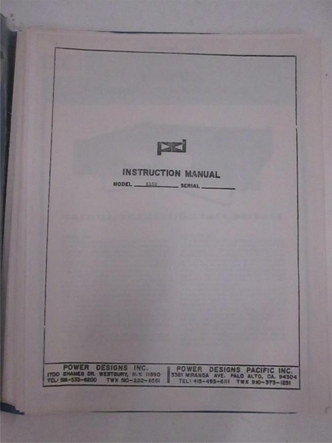 Used Power Designs Model 6150 Universal DC Power Source Instruction Manual, Used