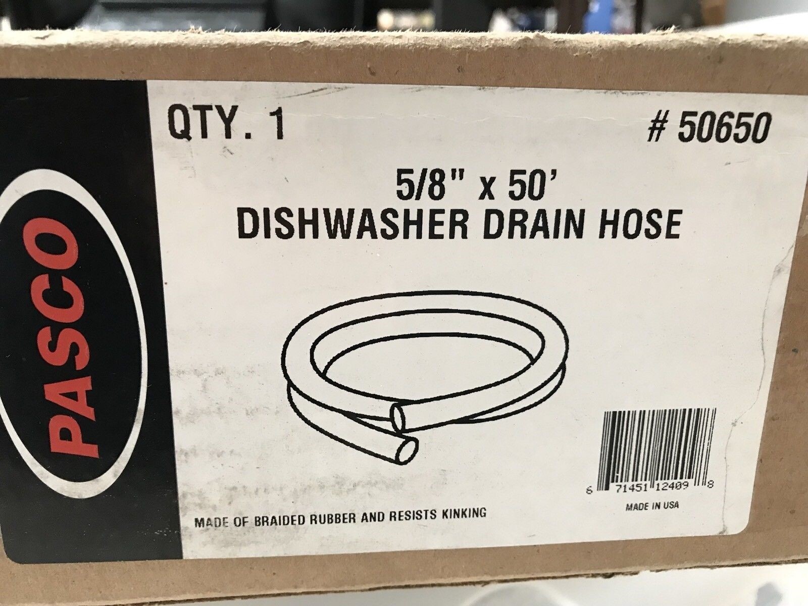 Used Pasco 50650 Dishwasher Drain Hose 5/8" x 50', New