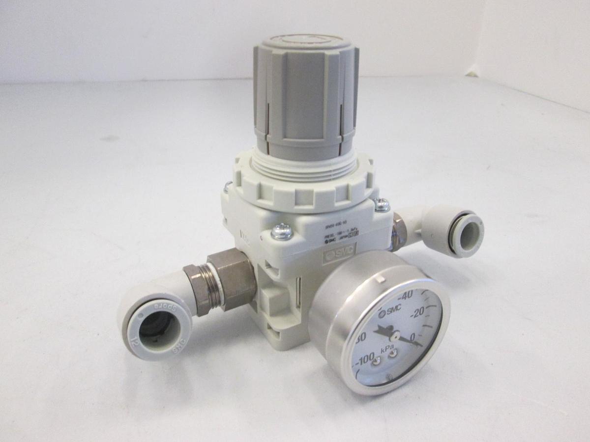 Used SMC, IRV20-03G-X3, Pneumatic Valve w/ -100-0 Pressure Gauge, Used