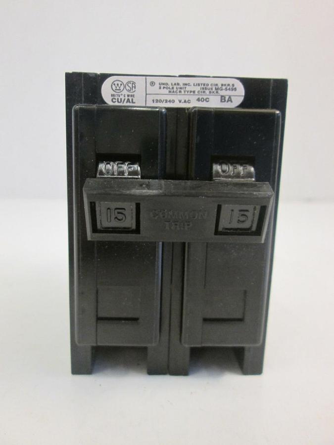 Used Westinghouse Quicklag Circuit Breaker MG-5495, 2 Pole, 15A