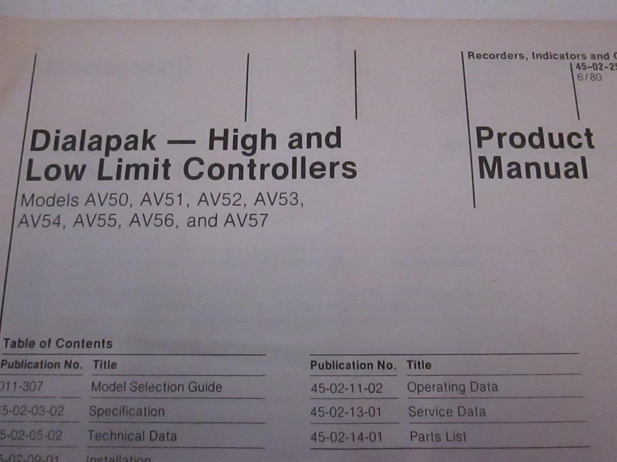 Used Process Control Division Dialapak Controllers Product Manual, Used