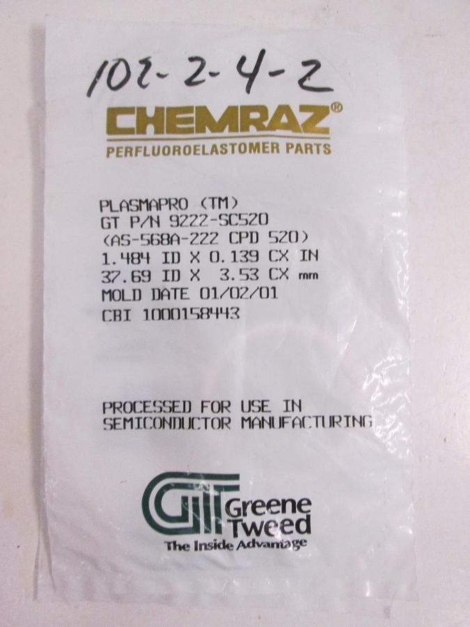 Used O-Ring, Chemraz, 9222-SC520 1.484 ID x 0.139 cx In 37.69 ID x 3.53 cx mm, NIP