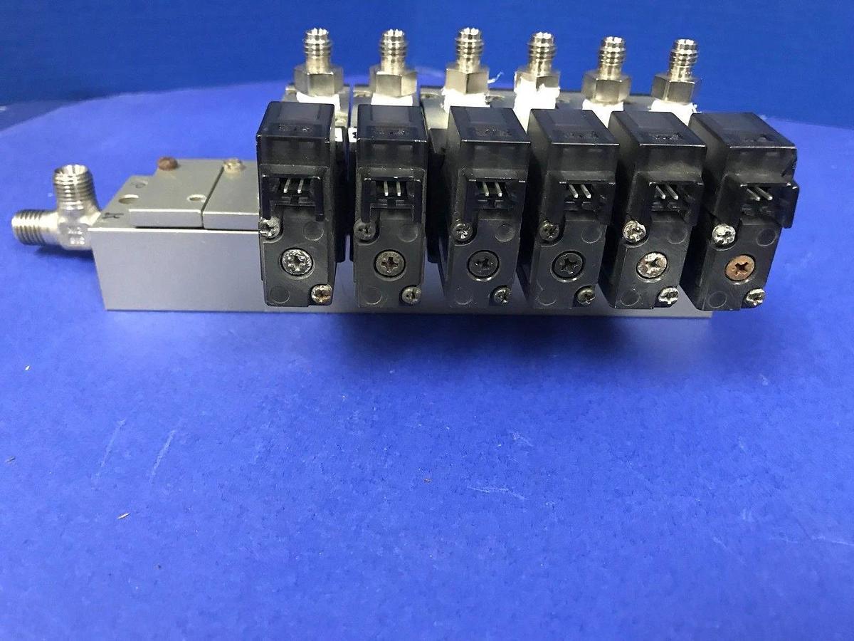 Used SMC NVZ512 Solenoid Valve Manifold Assembly, with 6 Valves, Used