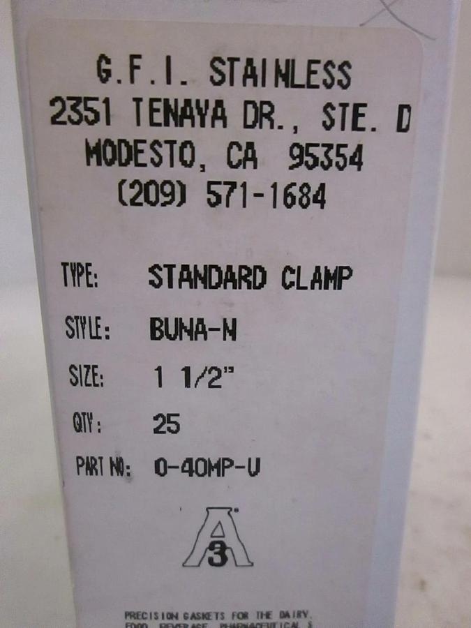 G.F.I. Stainless, Buna-N, Standard Clamp, 0-40MP-U, 1 1/2", New, Lot of 25