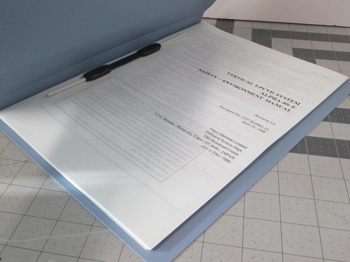 Used TEL Tokyo, ALPHA-8S, Safety/ Environment Manual, REV 2.0, Used