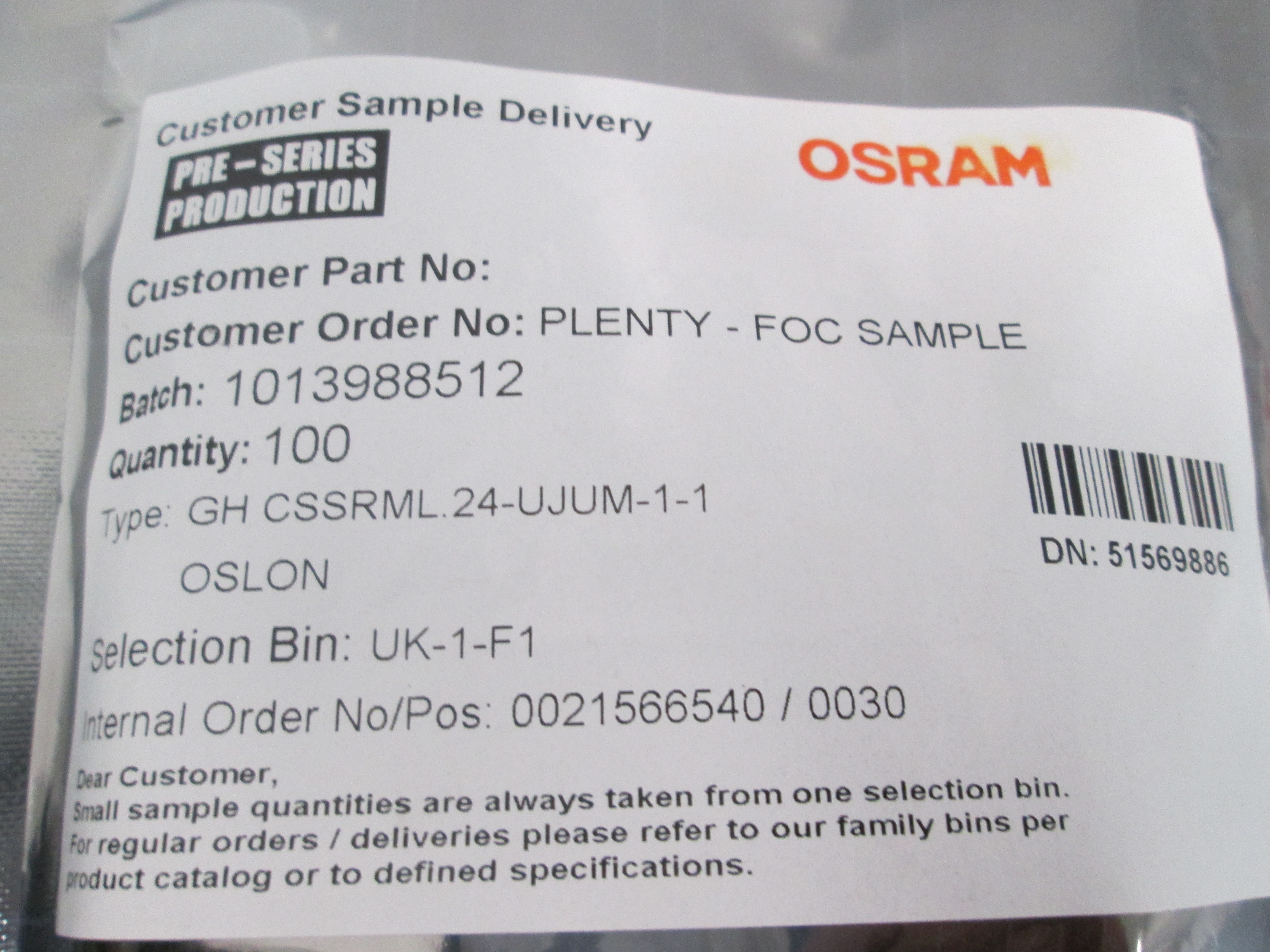 OSRAM OSLON, Optimal GH CSSRML.24-UJUM-1-1 LED 100pcs Pre-Series Sample