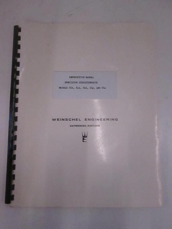 Used Weinschel Models 60A,61A,62A,63A,64A, Stepattenuator Instruction Manual, Used