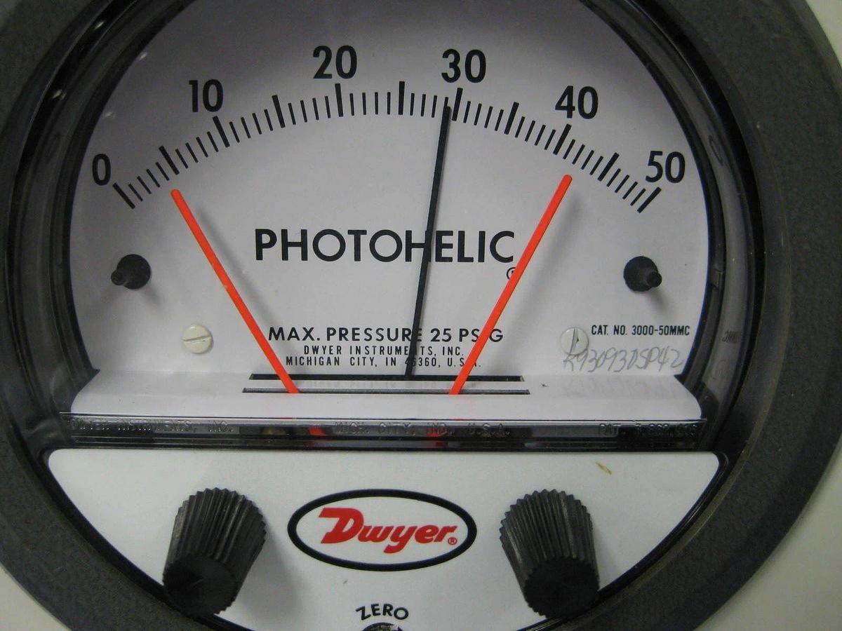 Used Dwyer 3000-50MMC 3000-25MMC Photohelic Gauge Assy, 0-50mm and 0-25mm, Used