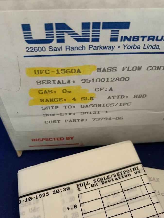 Used Unit UFC-1560A, MFC, Mass Flow Controller, O2, 4 SLM, 1/4" VCR, Refurbished