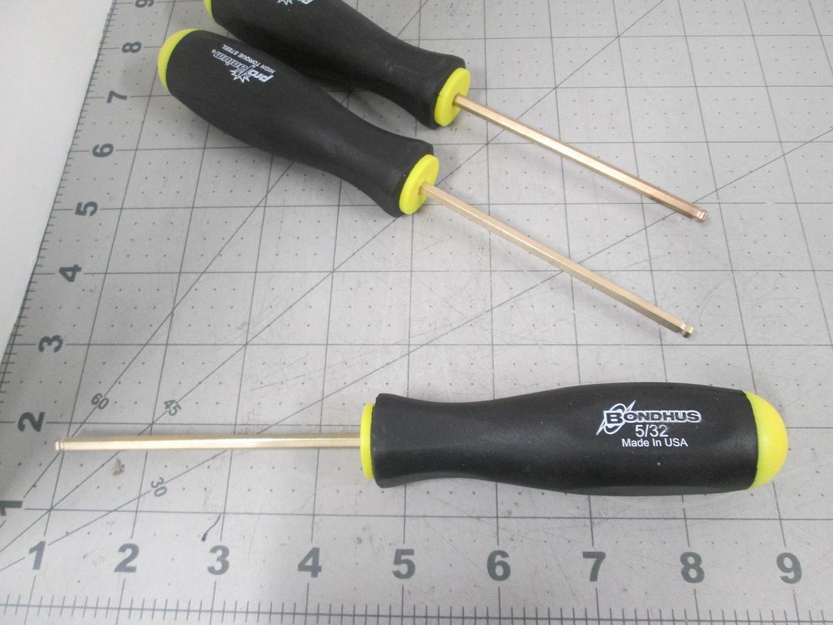 Used Bondhus,5/32 Hex Ball End Screwdriver Lot of 3, New USA Made Ball Driver