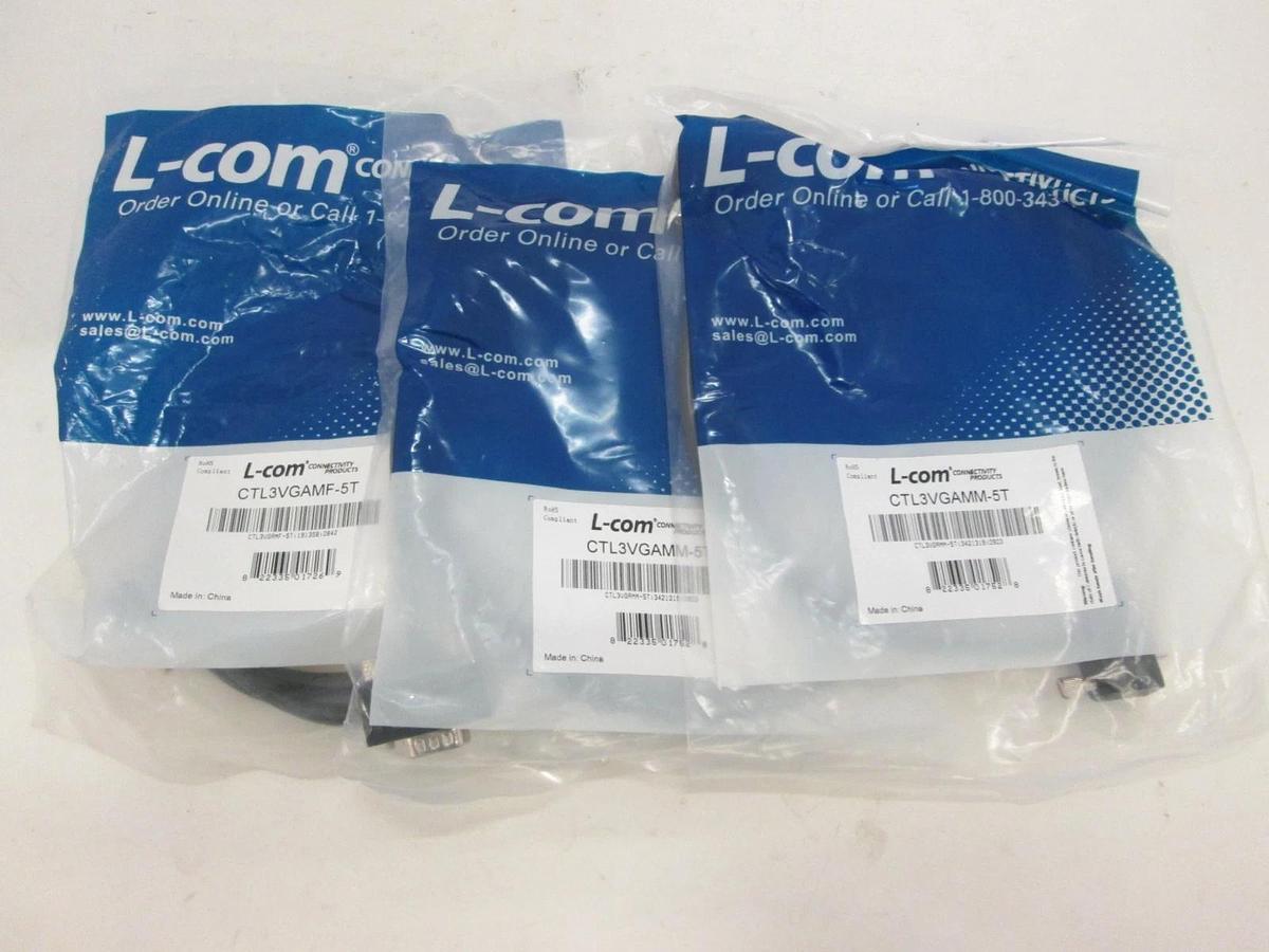 L-Com, CTL3VGAMM-5T, Economy Molded D-Sub Cable, New, Lot of 3