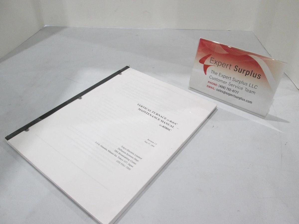 Used TEL Tokyo, a-858SC, Vertical Furnace Maintenance Manual, Used