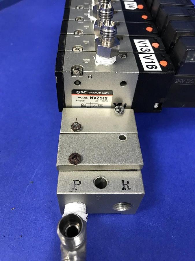 Used SMC NVZ512 Solenoid  Valve Manifold Assembly, with 6 Valves, Used