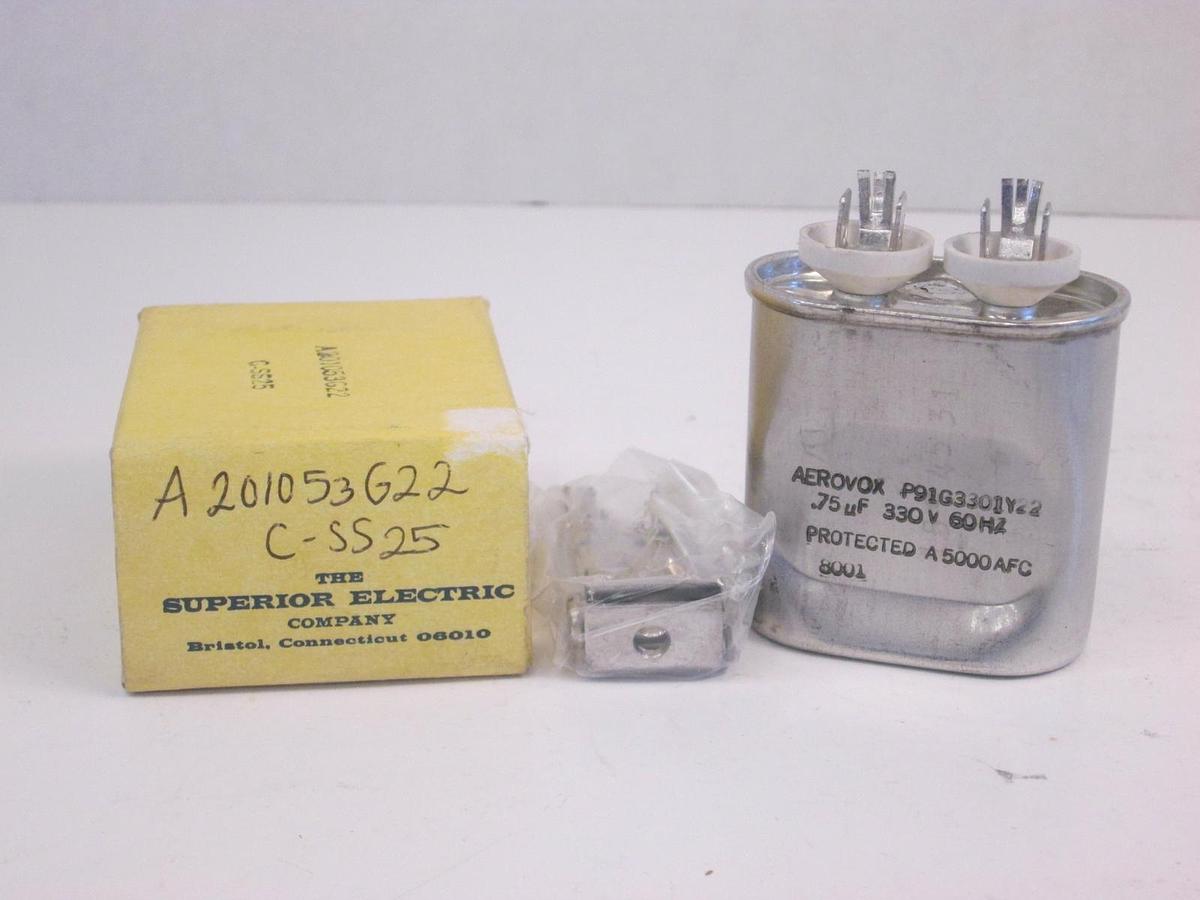 Used Aerovox P91G3301Y22 Capacitor .75UF 330V 60Hz Protected A 5000 AFC