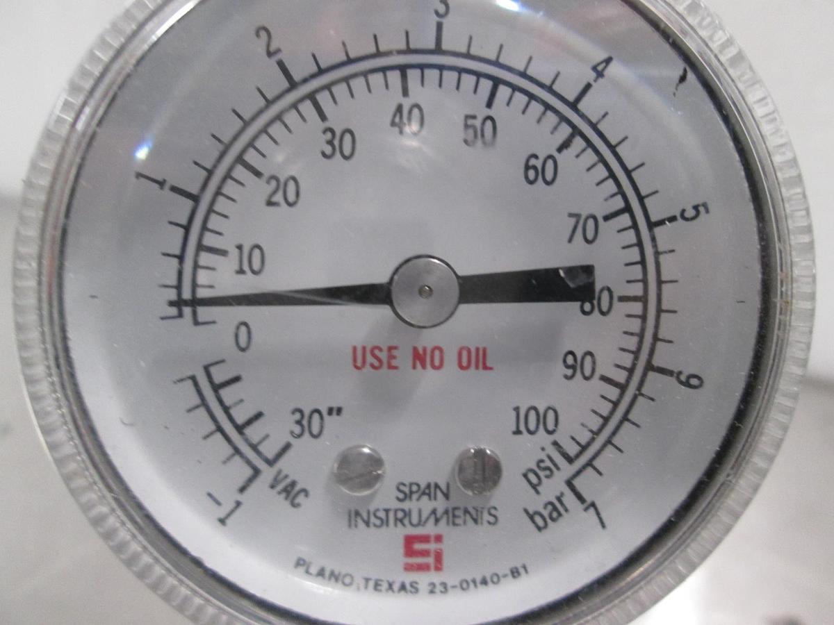 Used Veriflo Gas Regulator Assy, IR401S-4PB-V1-4, w/ 30-0-100 PSI Gauge, Used
