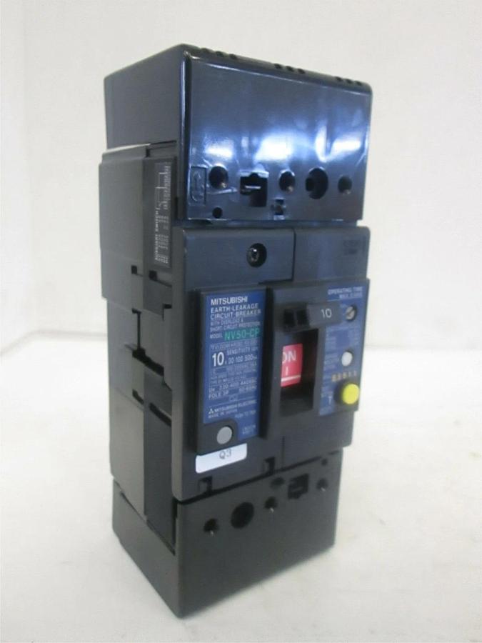 Used Mitsubishi, 3 Pole Earth-Leakage Circuit Breaker 10A, NV50-CP, Used