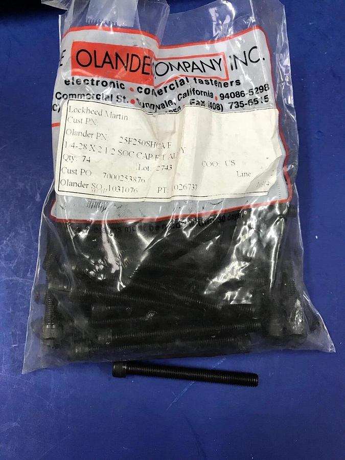 Olander 1/4-28 X 1 1/2 Alloy Socket Cap Screws, Lot of 72 New