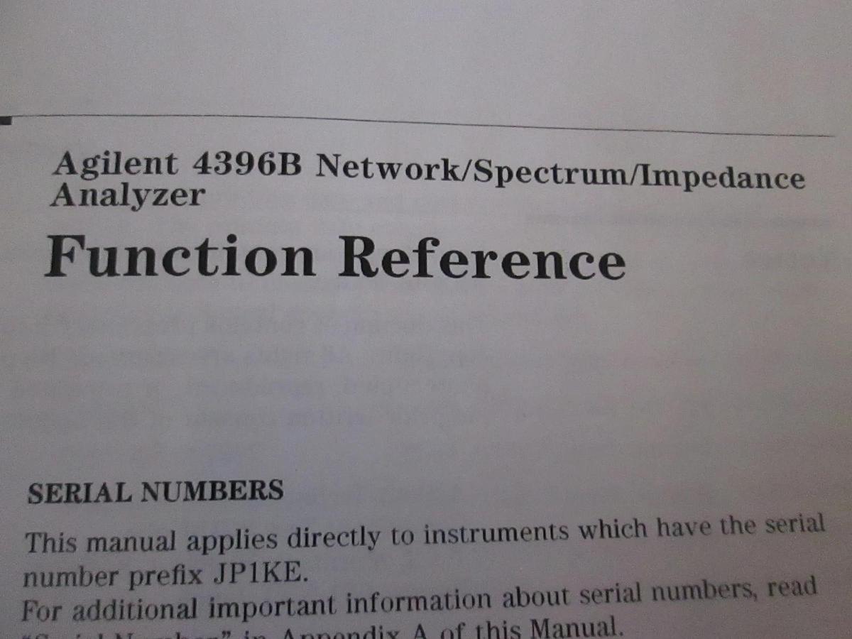 Used Agilent 4396B Network/Spectrum/Impedance Analyzer Function Reference, Used