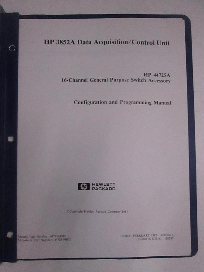 Used HP 3852A Data Acquisition/ Control Unit Configuration and Program Manual, Used