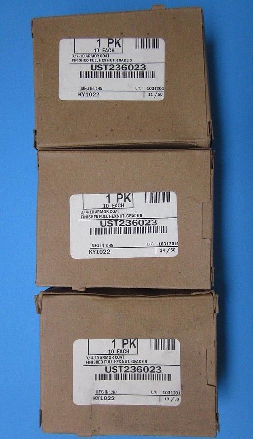 ARMOR COAT UST236023, Hex Nut, Grade 8, 3/4-10, LOT of 3 BOXES (30 Nuts)