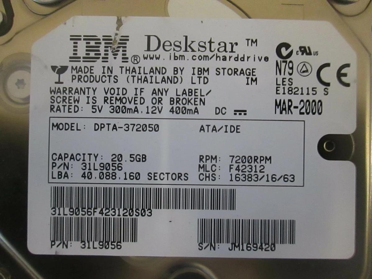 Used IBM, Deskstar Hard Drive, DPTA-372050, Used