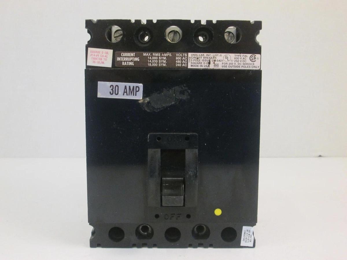 Used Square D FAL36030 Circuit Breaker, 30 AMP, 3 Pole