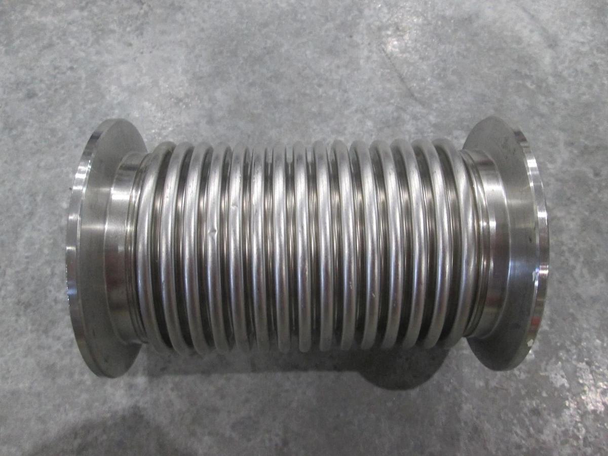 Used Stainless Steel Formed Bellows Vacuum Pipe/Hose, 4"L, 76MM Flange, Used