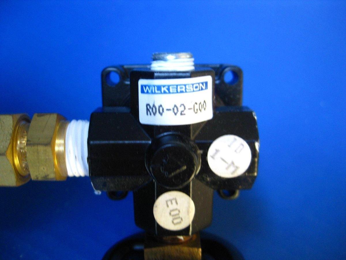 Used Wilkerson R00-02-G00 Regulator Assy w/ Nupro SS-8P6T 1/2" Plug Valve, Used