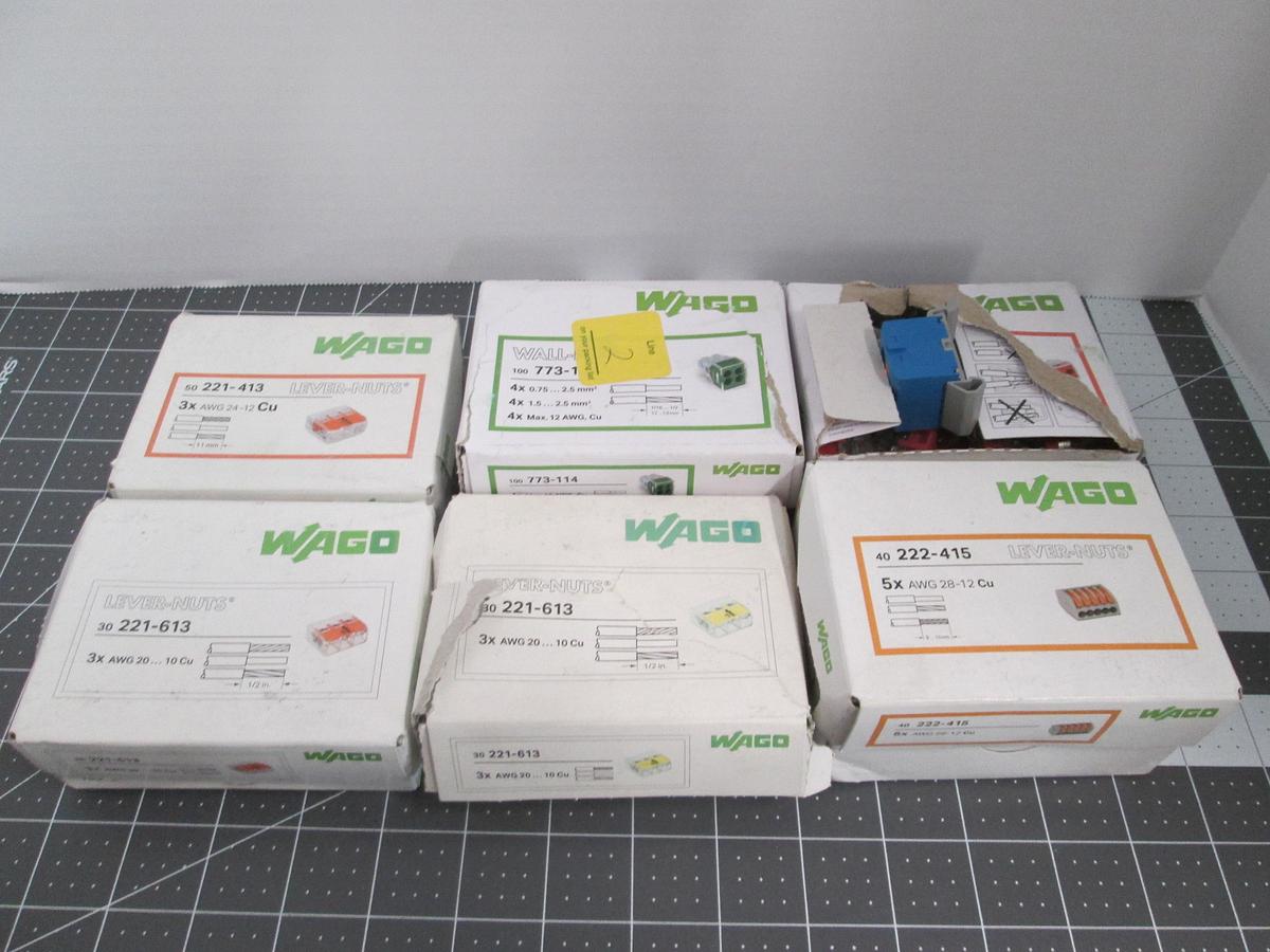 Used WAGO, Wire Connectors Lot of 6 Boxes 221-613, 773-173, 222-415,221-413-773-114