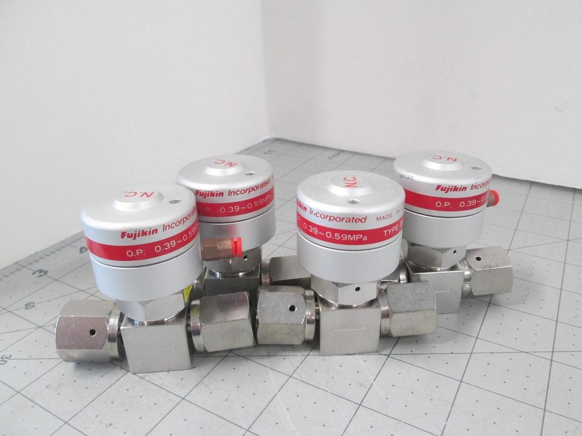 Used Fujikin, Diaphragm Valve, O.P 0.39-0.59MP, N.C., Used, Lot of 4