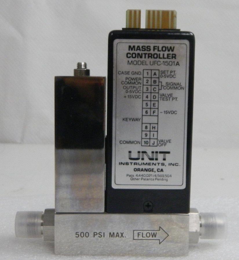 Used Unit UFC-1501A, Mass Flow Controller, Gas- SF6, Range- 8 SCCM, 1/4" M I/O VCR