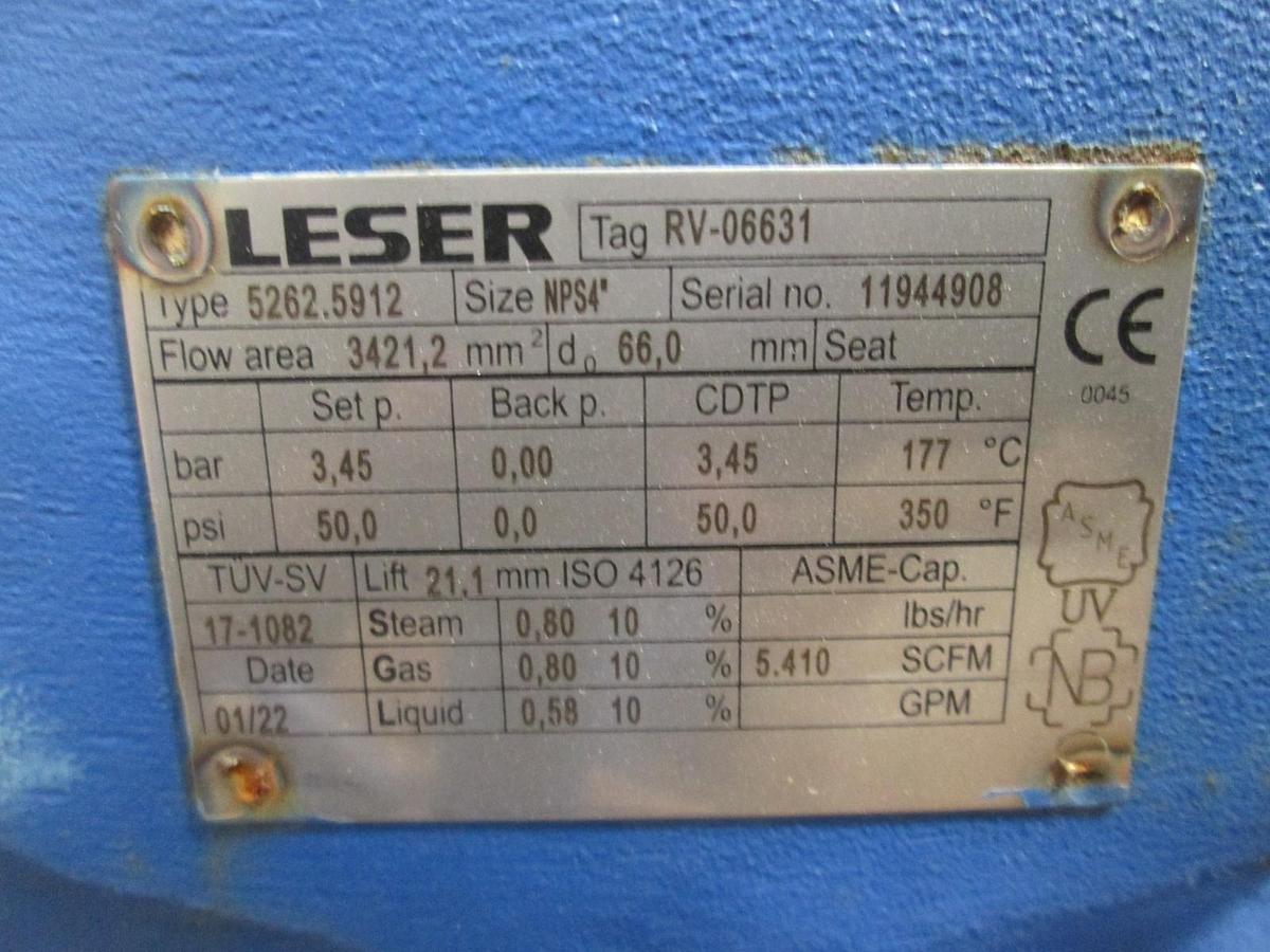 Leser, Pressure Relief Valve, 5262.5912, RV-06631, Size NPS4, new