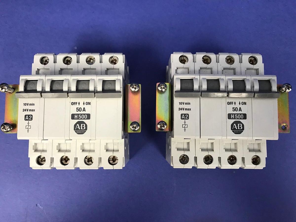 Used Allen-Bradley 1492-ACB H500 Circuit Breaker 4-Pole, 50A, Lot of 2