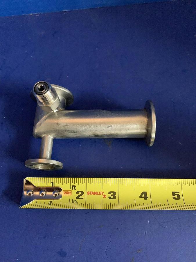 Used Vacuum Tube Miltered Elbow w/ 2 Ports, 4" SS Pipe, NW25 Flanges, Used
