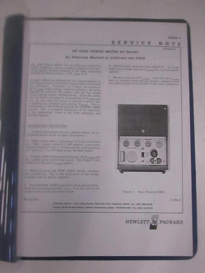 Used HP 432A Power Meter All Serials Service Note, Used