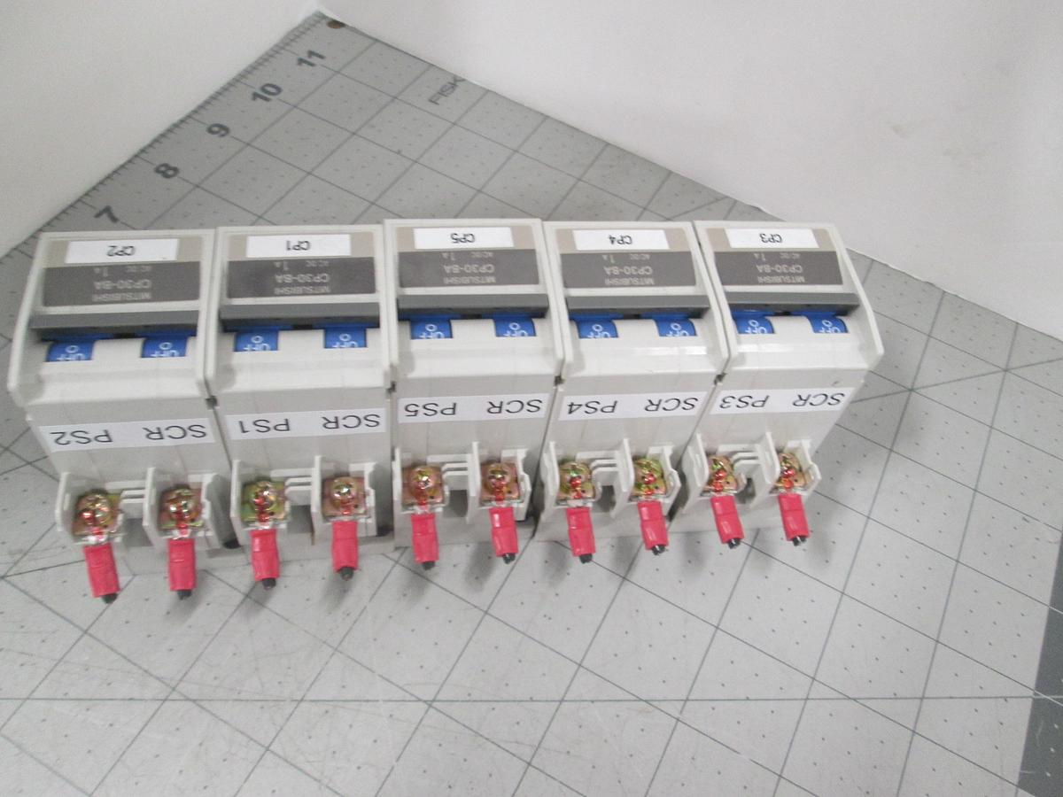 Used Mitsubishi, CP30-BA, 2 Pole 1A, 220VAC Circuit Protector 2.5kA, Lot Of 5