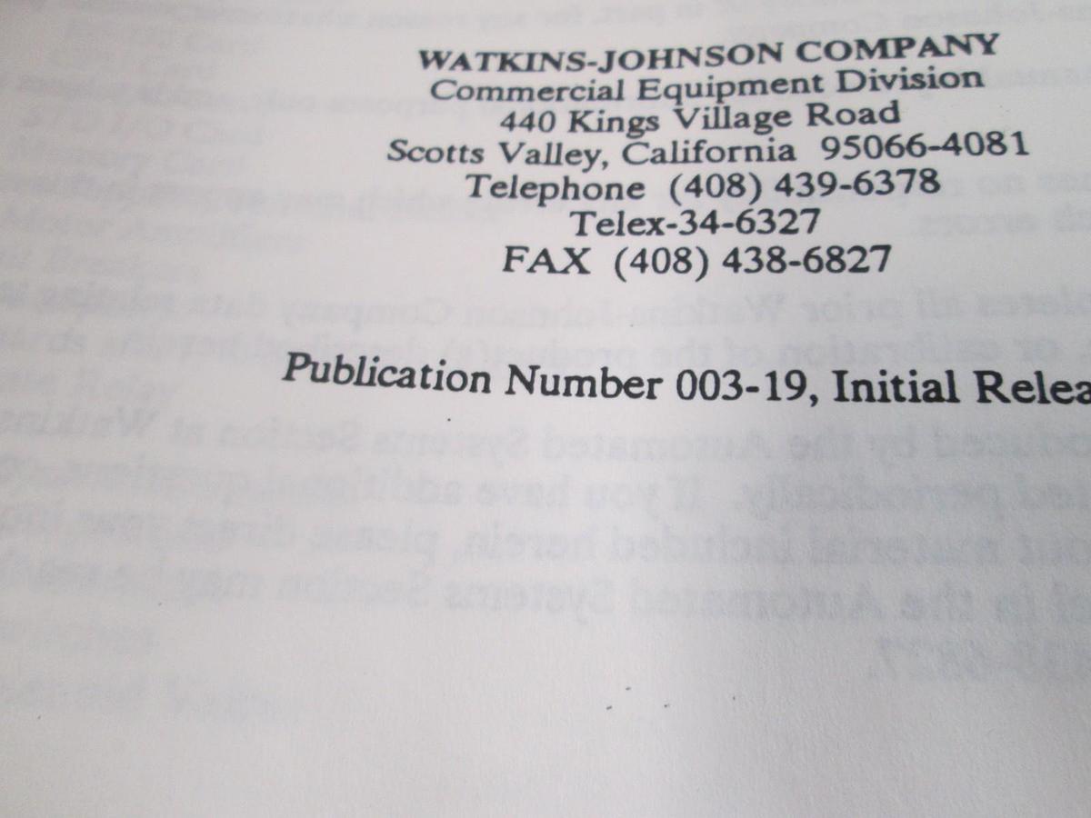 Used Watkins Johnson, Wafer Handling System WJ 996-11 Hardware Manual, Used