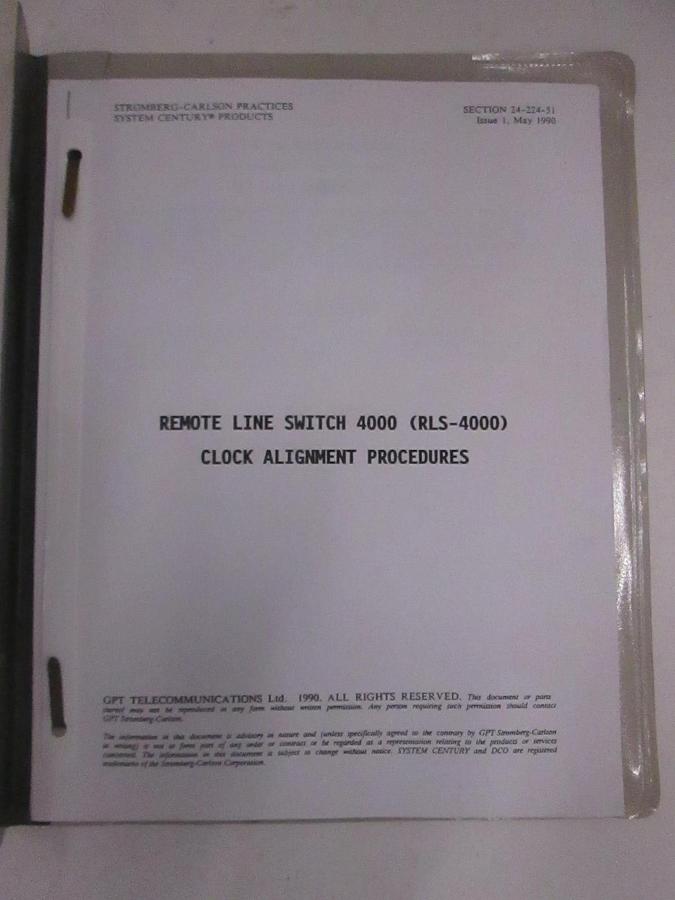 Used Stromberg-Carlson Remote Line Switch 4000 Clock Alignment Procedures, Used