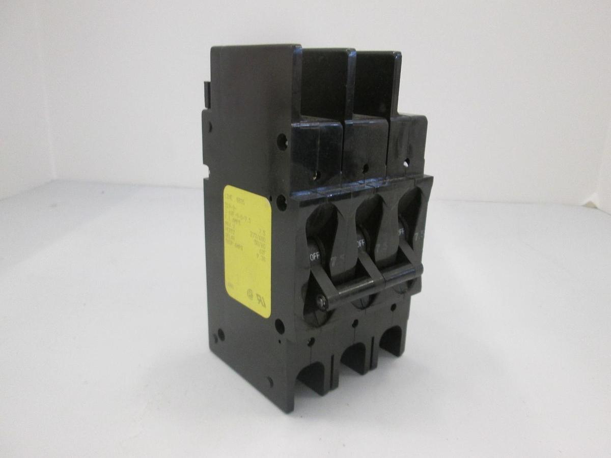 Used Airpax, 219-3-1-62F-5-5-7.5, Circuit Breaker, 3 Pole, 7.5A, Used