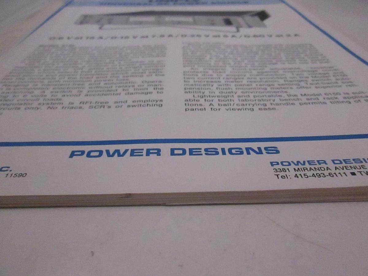 Used Power Designs Model 6150 Universal DC Power Source Technical Data, Used
