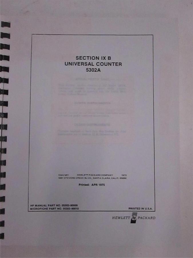 Used HP Section 9 B Universal Counter 5302A Manual, Used