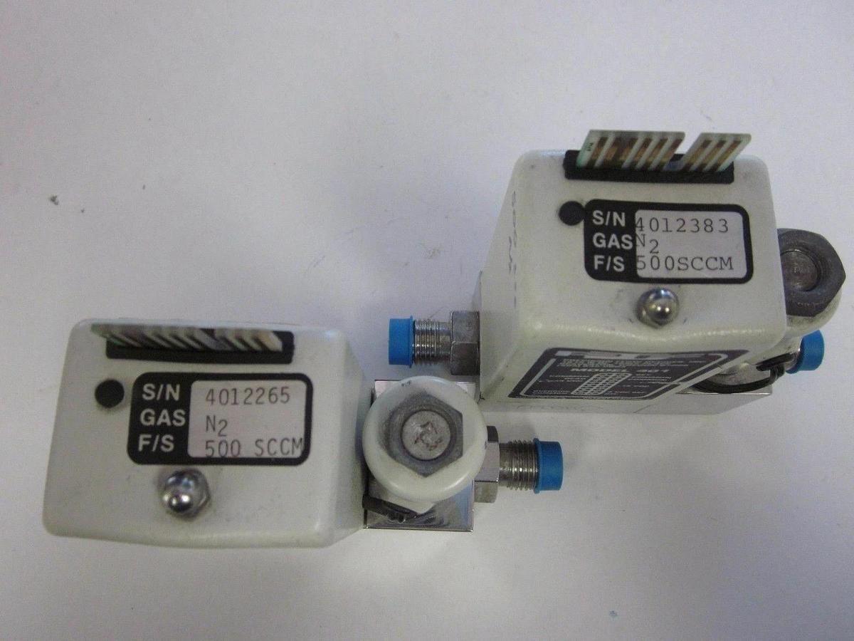 Used Precision Flow 401 MFC, Gas: N2, Range: 500SCCM, 1/4" M VCR In/Out - LOT of 2