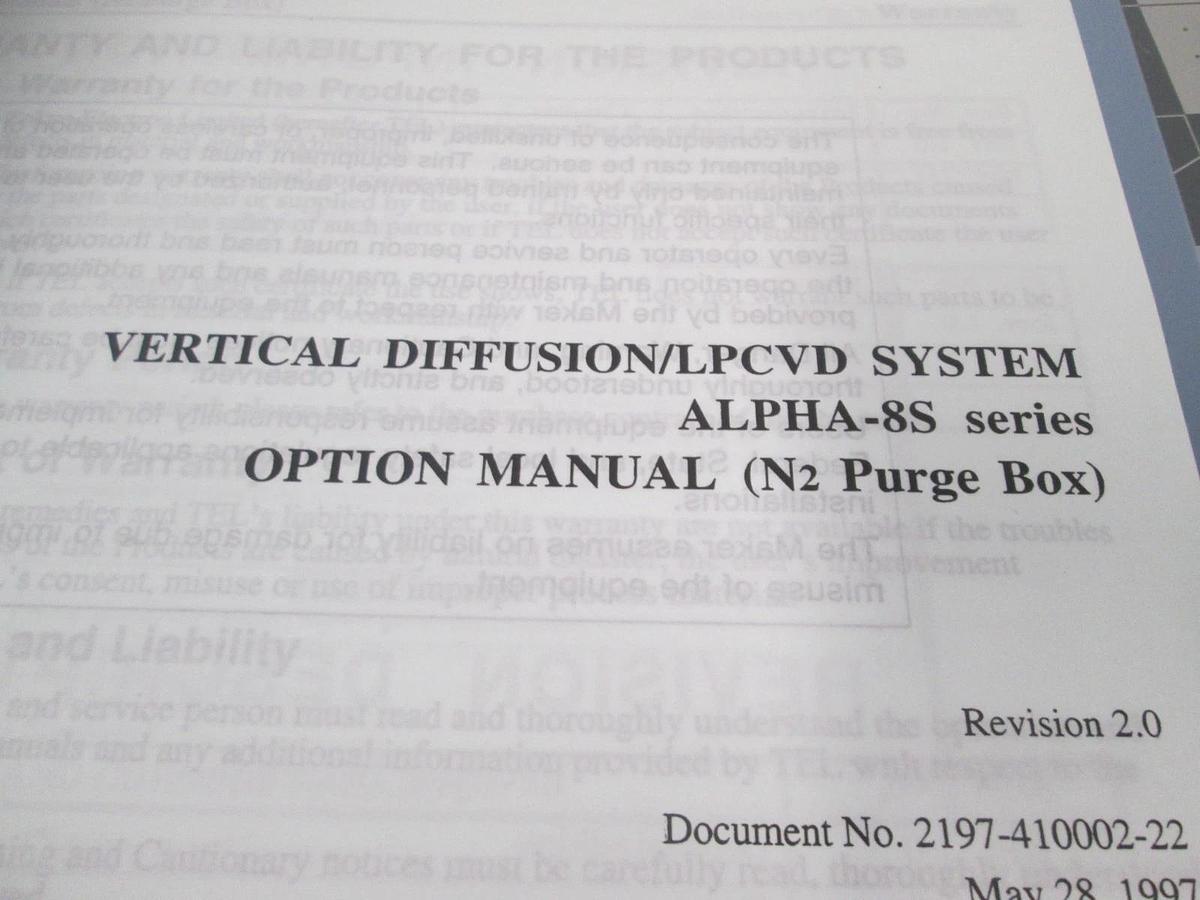 Used TEL Tokyo, ALPHA-8S, Option Manual (N2 Purge Box) REV 2, Used