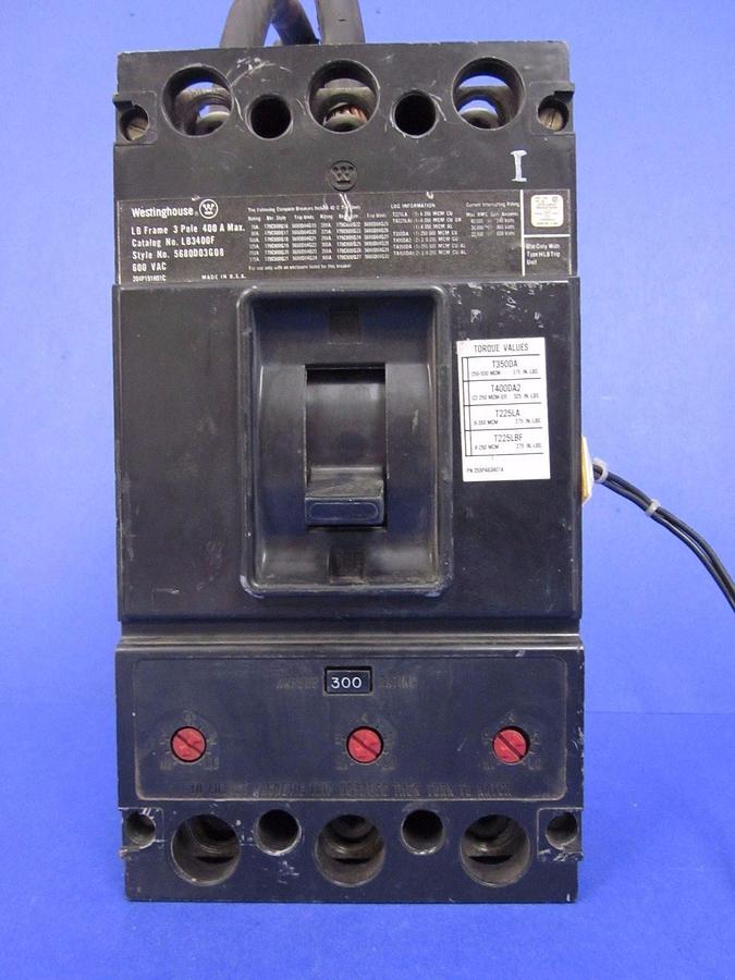 Used Westinghouse LB3400F Circuit Breaker, 600V 400A, 3 Pole