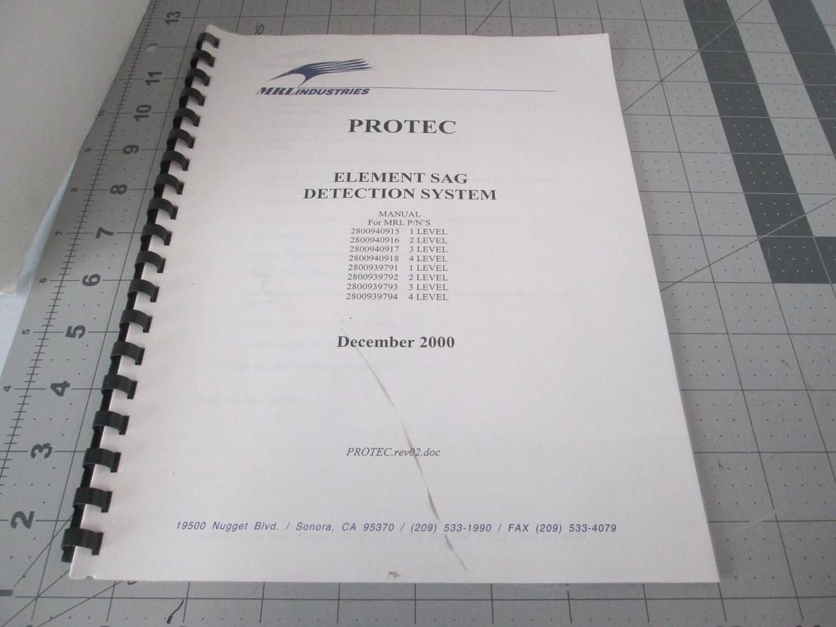 Used Protech, Element SAG Detection System Manual, REV 02, Used